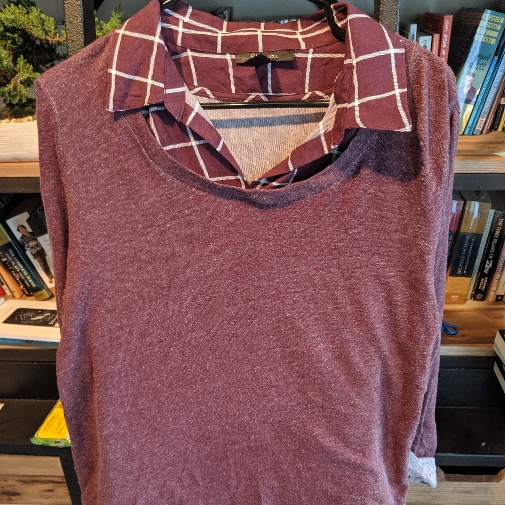 Sweater w/ built in collar and cuff accents